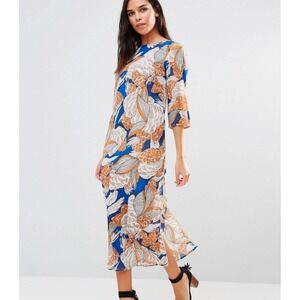 Traffic People Floral Sheer Maxi Dress XS 3/4 Sleeve Multi Statement Piece Slits